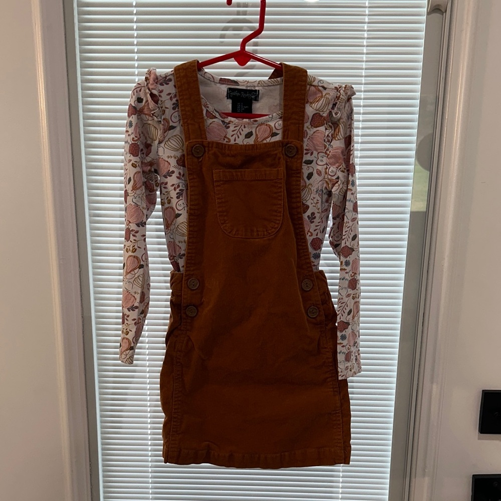 Cynthia Rowley Cottagecore Corduroy Overall Dress Set Toddler Brown Pumpkin 2pc